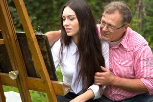 Arwen Gold gets fucked in public by her tricky old teacher