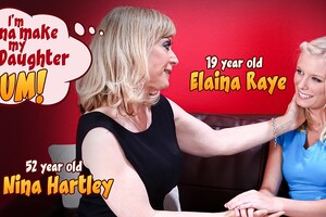 Stepmom Nina Hartley made her stepdaughter Elaina Raye cum in her first old & young lesbian affair