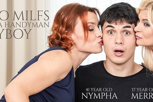 toyboy handyman got lured into a wild threesome with 37 year old MILFs Merry and 41 year old Nympha